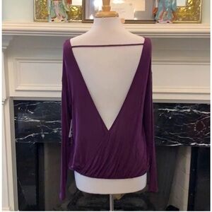 Free People Back Together Top Sweater Dark Plum Purple Open Back Backless Size S